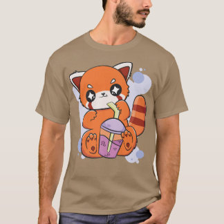 Red Panda Boba Cute Anime Kawaii Pearl Bubble Tea T-shirt