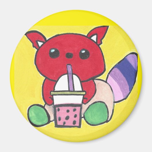 Red Panda Drinking Boba Magneet (Voorkant)
