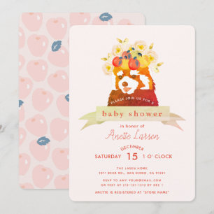 Red Panda Flower Crown Girl Baby shower Invitation Kaart