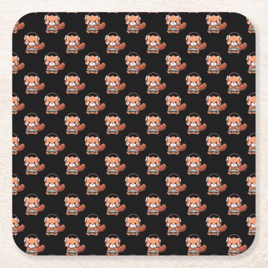 Red Panda Gamer Vierkante Kartonnen Onderzetter (Voorkant)