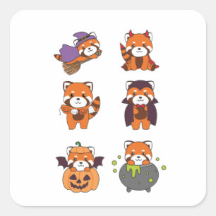 Red Panda Halloween Devil Pumpkin Vampire Costume Vierkante Sticker