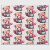 Red Panda Heart Waterverf Naam toevoegen Cadeaupapier (Vlak)