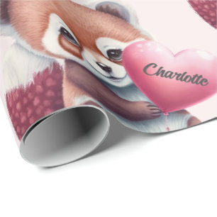 Red Panda Heart Waterverf Naam toevoegen Cadeaupapier