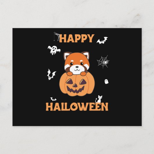 Red Panda in Pumpkin Cute Pandas Happy Halloween Briefkaart (Voorkant)