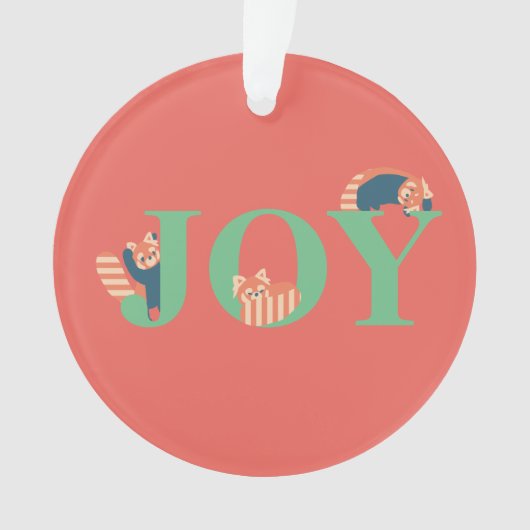 Red Panda JOY Candy Cane Red Holiday Ornament (voorkant)