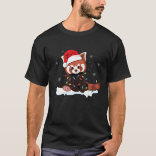 Red Panda kerstlampjes Santa Hat Pajamas Gift T-shirt
