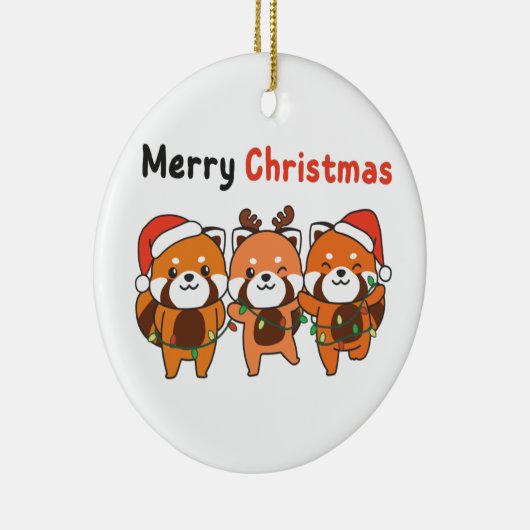 Red Panda-kerstrood pandas Merry-kerstrecer Keramisch Ornament (Rechts)