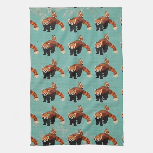 Red Panda & Owl Towel Theedoek (Verticaal)