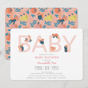 Red Panda Pink Girl Baby shower Kaart