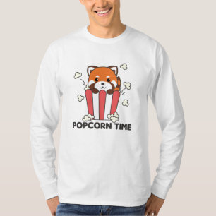 Red Panda Popcorn Time Funny Pun T-shirt