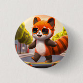 Red Panda Rides Ronde Button 3,2 Cm (Voorkant)