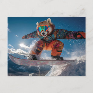 Red Panda Snowboarden in een kleurrijk sneeuwpak Feestdagenkaart
