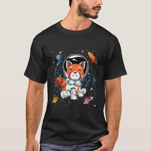 Red Panda Space Scientist Animal Rocket Planets as T-shirt (Voorkant)