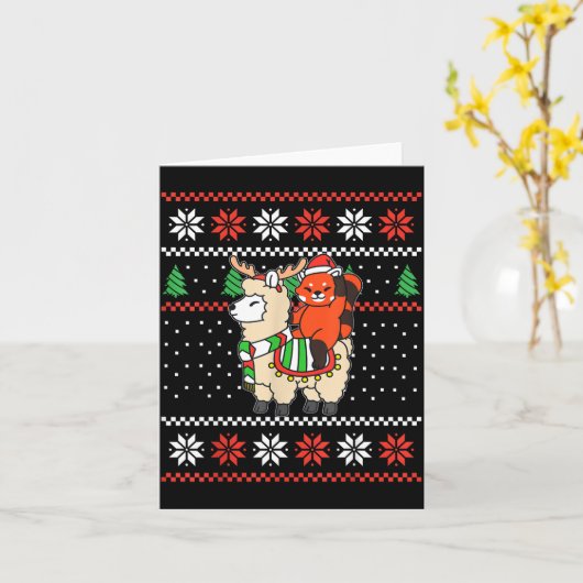 Red Panda Ugly Christmas Sweater Reindeer Llama Ri Kaart (Gele Bloem)