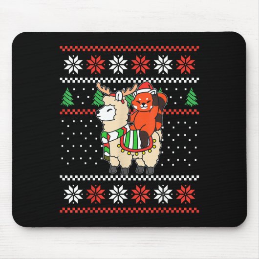 Red Panda Ugly Christmas Sweater Reindeer Llama Ri Muismat (Voorkant)