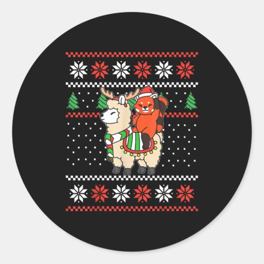 Red Panda Ugly Christmas Sweater Reindeer Llama Ri Ronde Sticker (Voorkant)