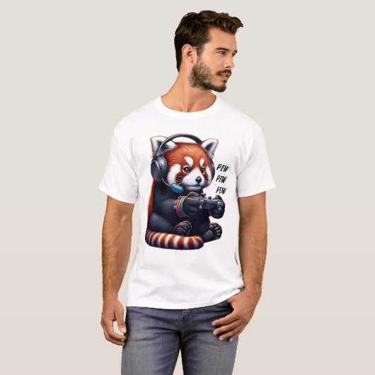 Red Panda Video Game Gaming Nerd T-shirt (Voorkant volledig)