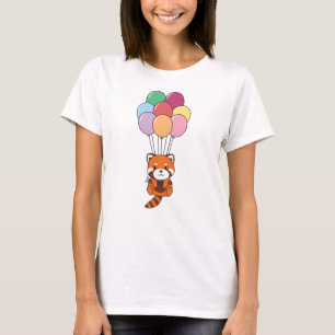 Red Panda vliegt op met kleurrijke ballonnen T-shirt