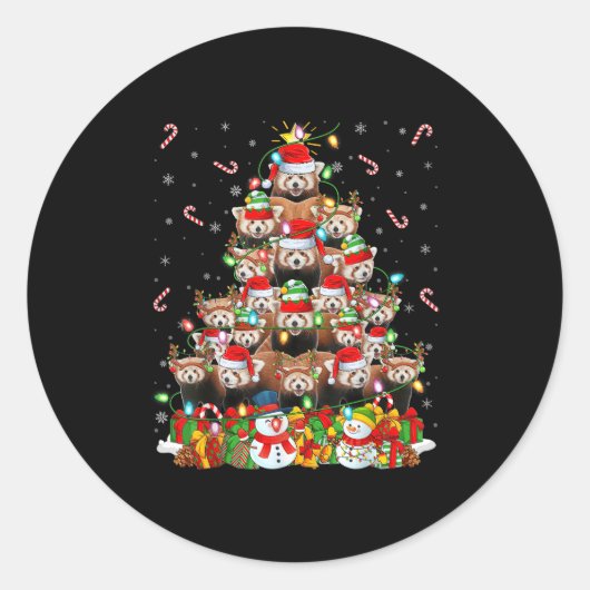 Red Panda Xmas Lighting Tree Santa Red Panda Chris Ronde Sticker (Voorkant)