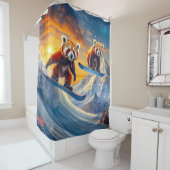 Red Pandas Snowboarden ontwerp van Rich AMeN Gill Douchegordijn (In situ)