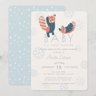 Red Pandas Snowflakes Baby shower Uitnodiging