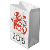 Red Papercut Dog Cusstom jaar Birthday M Gift Bag Medium Cadeauzakje (Achterkant Gekanteld)
