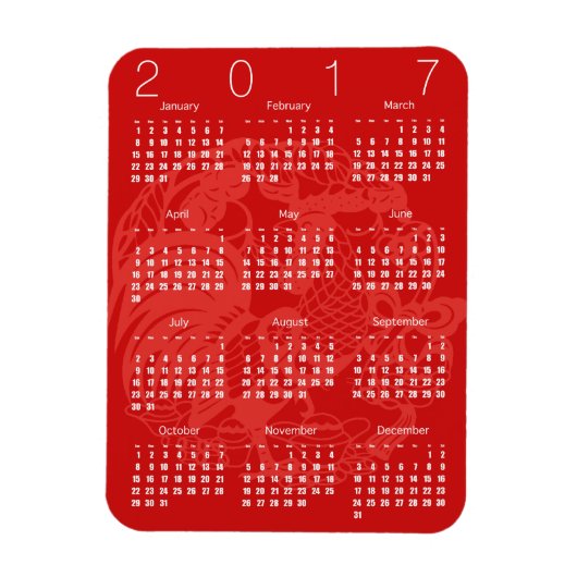 Red Papercut Rooster Calendar 2017 Magnet 2 (Vertical)