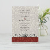 Red Paris Damask Eiffel Tower Wedding Invite Kaart (Staand voorkant)