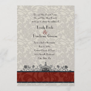 Red Paris Damask Eiffel Tower Wedding Invite Kaart