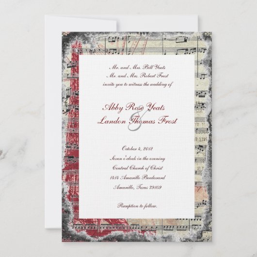 Red Paris Music Wedding Invitations Kaart (Voorkant)