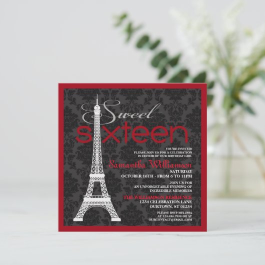 Red Paris Sweet 16 Invitations (Debout devant)