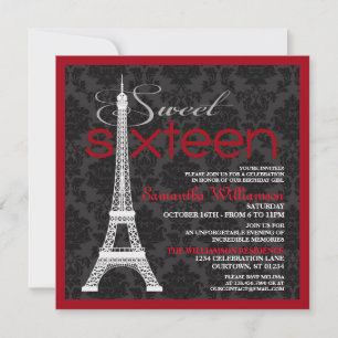 Red Paris Sweet 16 Invitations
