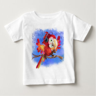 Red Parrot Baby T-Shirt Fun Music Dancer