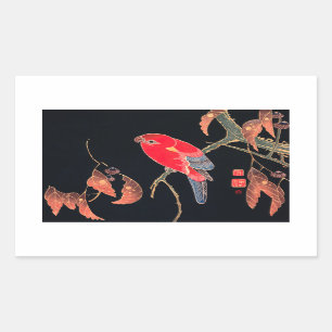 Red Parrot Bird Japans Woodblock Print Rechthoekige Sticker