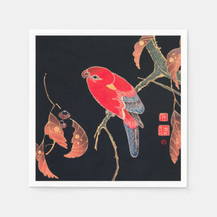 Red Parrot  Bird Japans Woodblock Print Servet