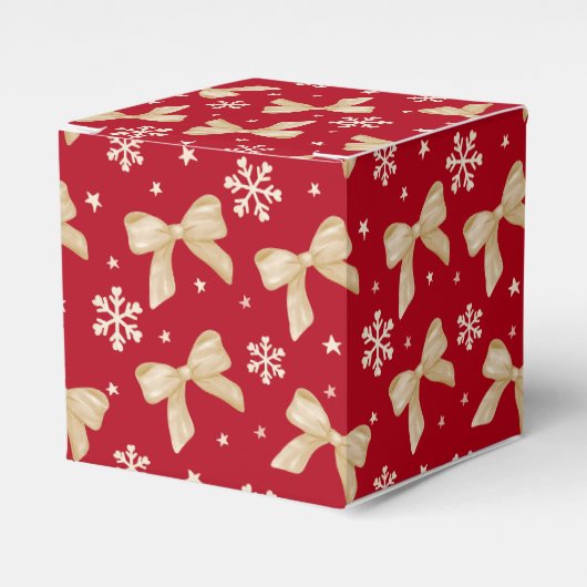 Red Party Favor Box with Gold Bow Pattern Bedankdoosjes (Voorkant Zijde)