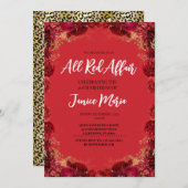 Red Party Leopard Birthday Uitnodiging (Voorkant / Achterkant)