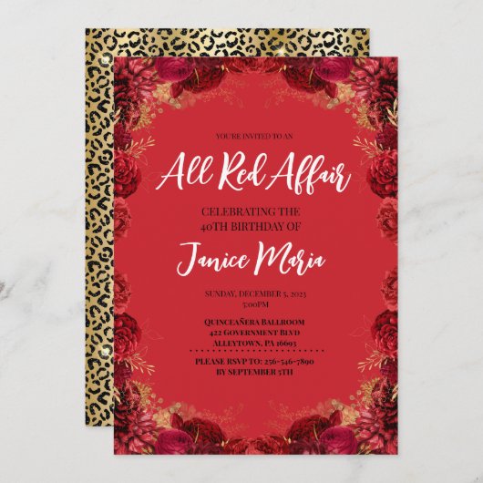 Red Party Leopard Invitation d'anniversaire (Devant / Derrière)