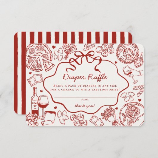 Red Pasta Special Delivery Italian Diaper Raffle Informatiekaartje (Voorkant / Achterkant)