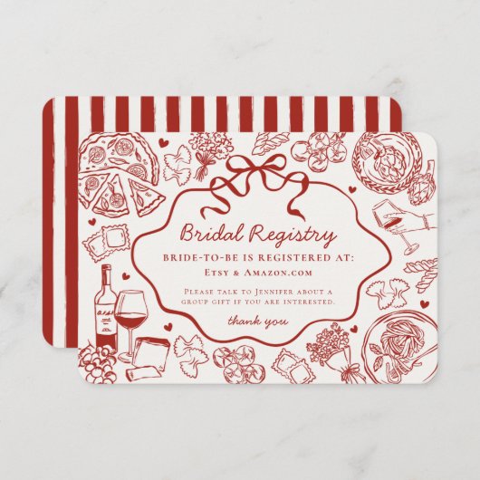 Red Pasta Thats Amore Italian Bridal Registry Informatiekaartje (Voorkant / Achterkant)