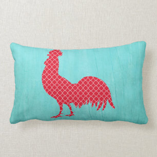 Red Patterned Rooster Silhouette Kussen
