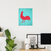 Red Patterned Rooster Silhouette Poster (Thuiskantoor)