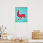 Red Patterned Rooster Silhouette Poster (Keuken)