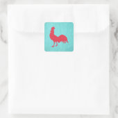 Red Patterned Rooster Silhouette Vierkante Sticker (Tas)