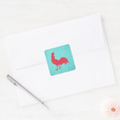 Red Patterned Rooster Silhouette Vierkante Sticker (Envelop)