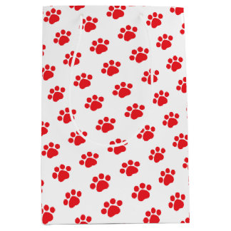 Red Paw Print Patroon Medium Cadeauzakje