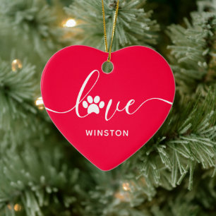 Red Paw Print Pet Memorial Keramisch Ornament