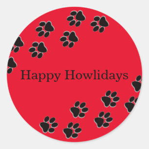 Red Paw Prints Howlidays - Autocollant Rond