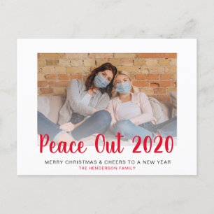 Red Peace Out 2020 Foto Kerstmis nieuwjaar Feestdagenkaart