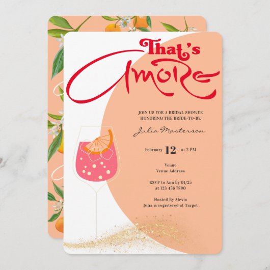 Red & Peach Fuzz Dat is Amore Vrijgezellenfeest Pa Kaart (Voorkant / Achterkant)